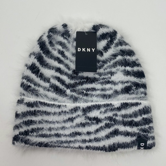 DKNY Fuzzy Animal Print Beanie Hat and Scarf Set - Picture 9 of 15